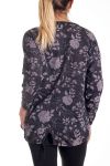 GRANDE TAILLE PULL IMPRIME FLEURS 4143 NOIR