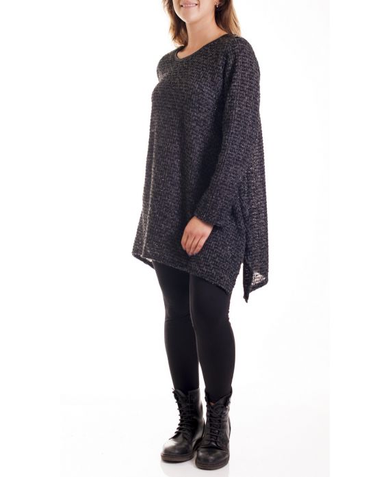 GRANDE TAILLE PULL TUNIQUE EFFET BRILLANT 4164 NOIR