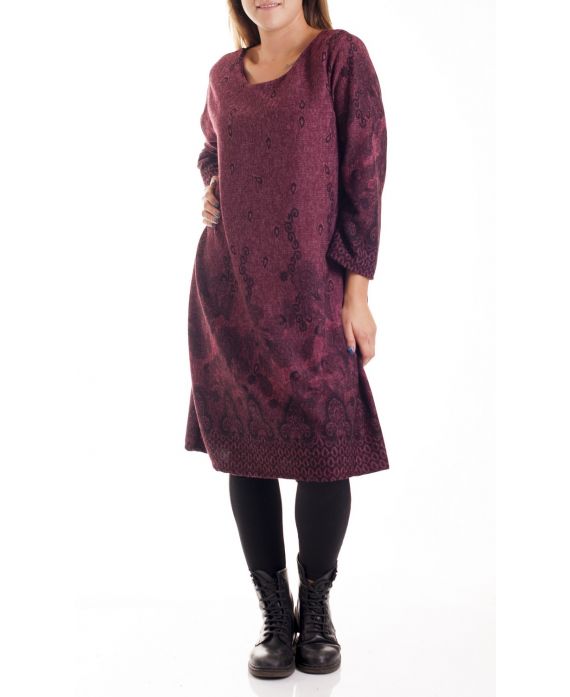 LARGE SIZE DRESS PRINTED 4167 BORDEAUX