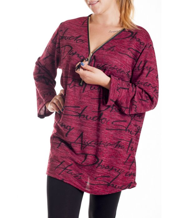 GRANDE TAILLE PULL ZIPPE 4169 BORDEAUX