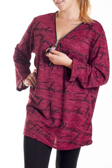 GRANDE TAILLE PULL ZIPPE 4169 BORDEAUX