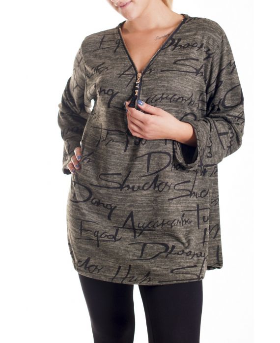 GRANDE TAILLE PULL ZIPPE 4169 VERT MILITAIRE