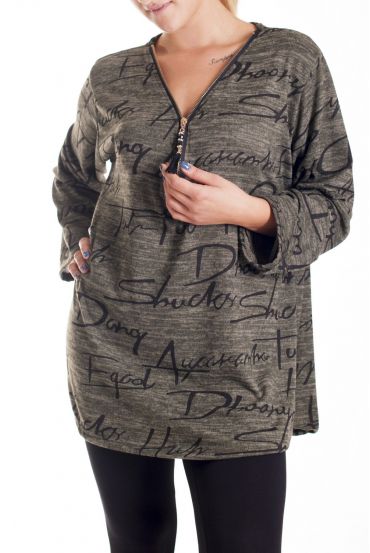 GRANDE TAILLE PULL ZIPPE 4169 VERT MILITAIRE