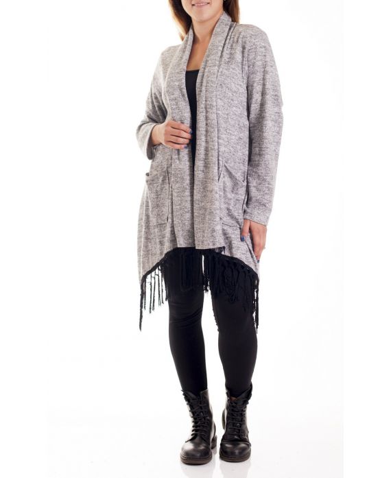 LARGE SIZE VEST HAS FRINGE 4181 GREY