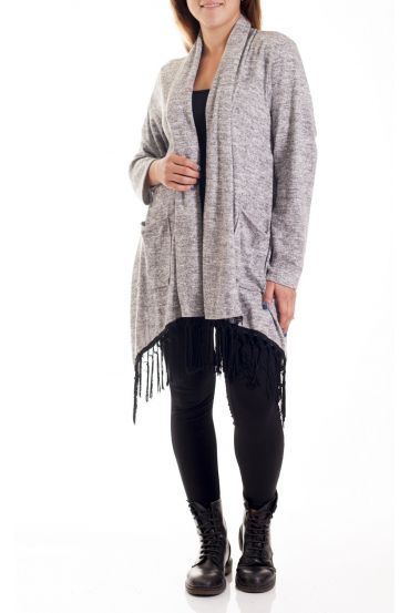 LARGE SIZE VEST HAS FRINGE 4181 GREY