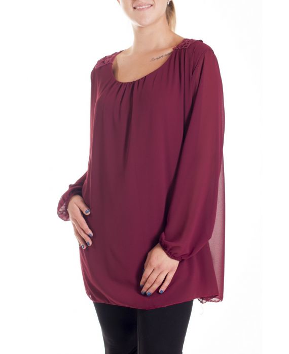 GROßE GRÖßE BLUSE DOS-SPITZEN-4183 BORDEAUX