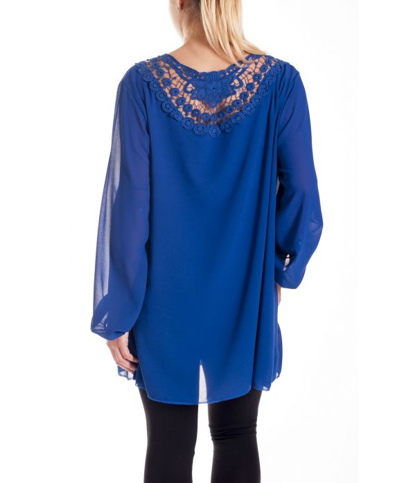 GRANDE TAILLE BLOUSE DOS DENTELLE 4183 BLEU