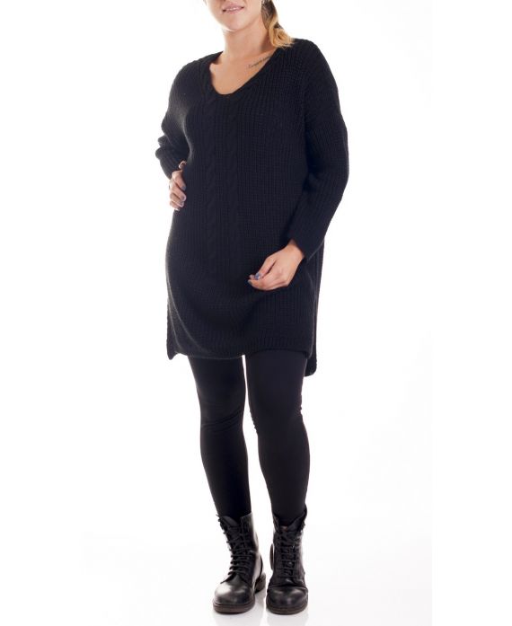 GRANDE TAILLE PULL LONG TORSADES 4195 NOIR