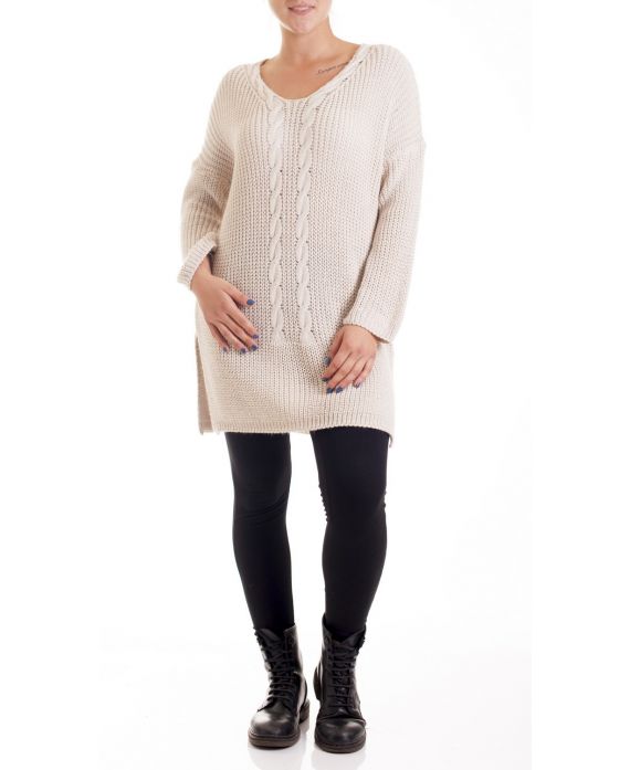 GRANDE TAILLE PULL LONG TORSADES 4195 BEIGE