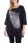 GRANDE TAILLE T-SHIRT FLOCAGE POCHES 4191 NOIR