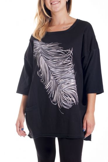 GRANDE TAILLE T-SHIRT FLOCAGE POCHES 4191 NOIR