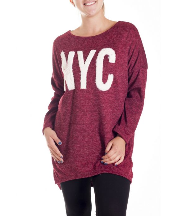 GRANDE TAILLE PULL CLOUTE NYC 4193 BORDEAUX