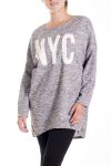 GRANDE TAILLE PULL CLOUTE NYC 4193 GRIS