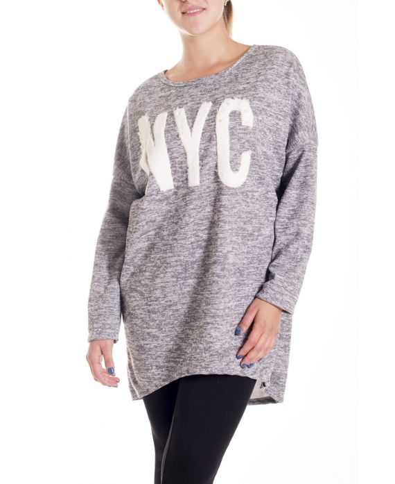 GRANDE TAILLE PULL CLOUTE NYC 4193 GRIS