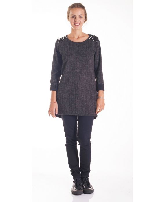 PULL TUNIQUE EPAULES CLOUTEES 4202 NOIR