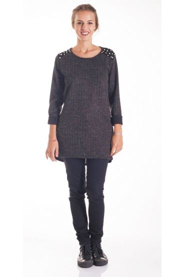 MAGLIONE TUNICA SPALLE CLOUTEES 4202 NERO