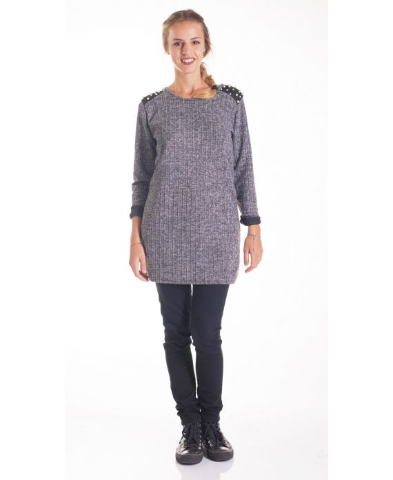 PULL TUNIQUE EPAULES CLOUTEES 4202 GRIS FONCE