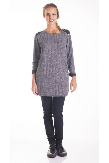 PULL TUNIQUE EPAULES CLOUTEES 4202 GRIS FONCE