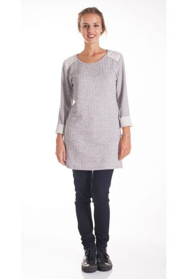 MAGLIONE TUNICA SPALLE CLOUTEES 4202 GRIGIO CHIARO