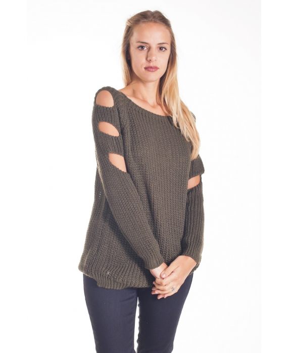 PULL EPAULES OUVERTES 4208 VERT MILITAIRE