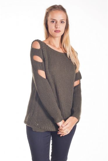 PULL EPAULES OUVERTES 4208 VERT MILITAIRE