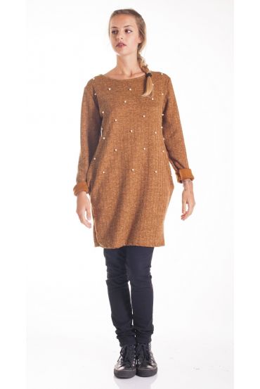 SWEATER TUNIC BEADS MUSTARD 4203 MUSTARD