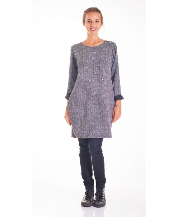 PULL TUNIQUE PERLES MOUTARDE 4203 GRIS CLAIR