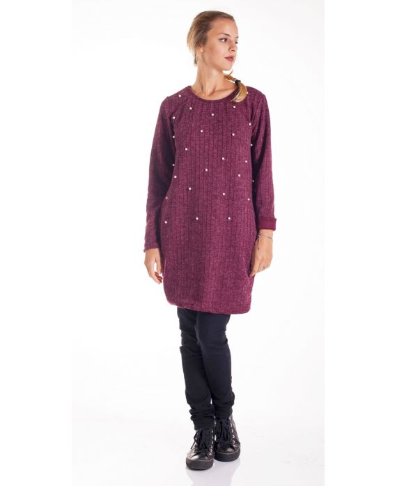 PULL TUNIQUE PERLES MOUTARDE 4203 BORDEAUX