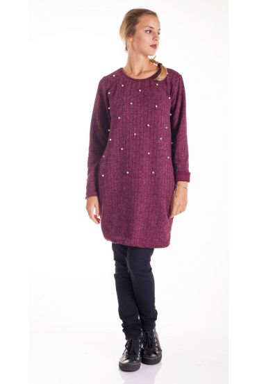 MAGLIONE TUNICA PERLE DI SENAPE 4203 BORDEAUX