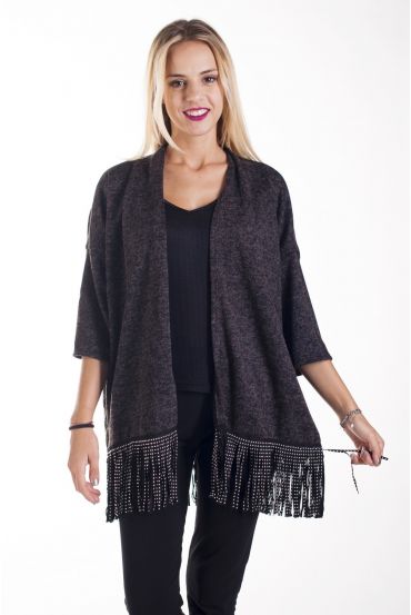 GILET A FRANGES CLOUTE 4214 NOIR