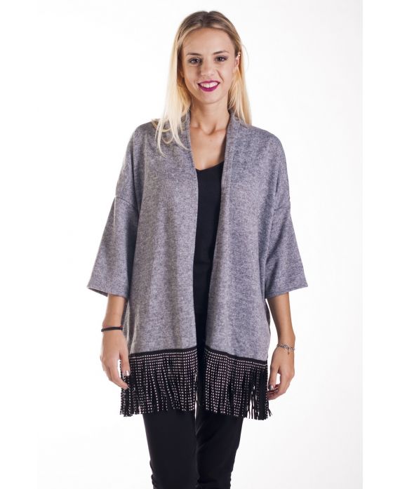 GILET A FRANGES CLOUTE 4214 GRIS