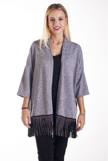 GILET A FRANGES CLOUTE 4214 GRIS