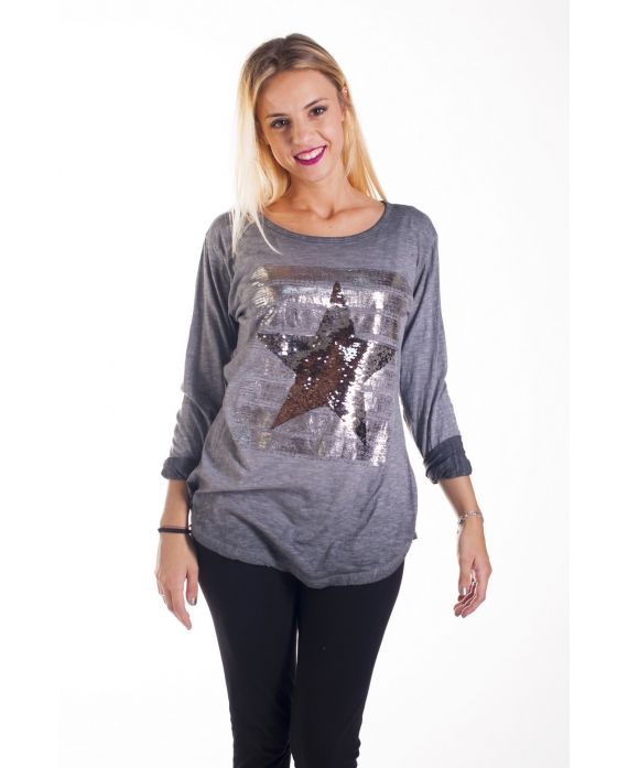 T-SHIRT DE ESTRELLA LENTEJUELAS 4231 GRIS