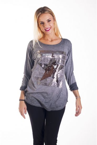 T-SHIRT ETOILE PAILLETTES 4231 GRIS