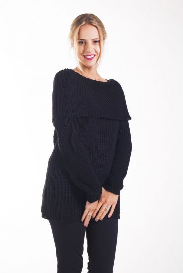 MOHAIR PULLOVER KRAGEN FALLEN 4225 SCHWARZ