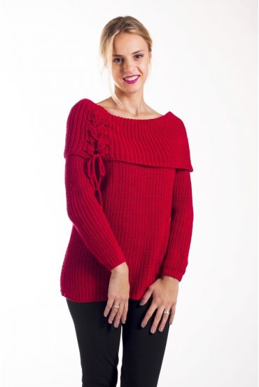 SWEATER MOHAIR COLLAR FALLING 4225 RED