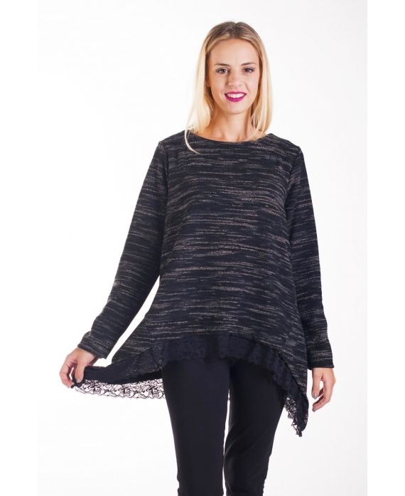 PULL TUNIQUE DENTELLE 4232 NOIR