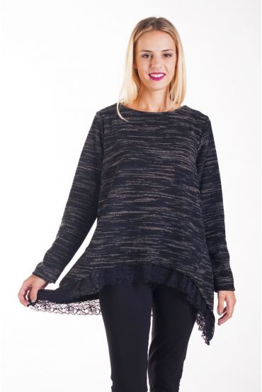 MAGLIONE TUNICA IN PIZZO 4232 NERO