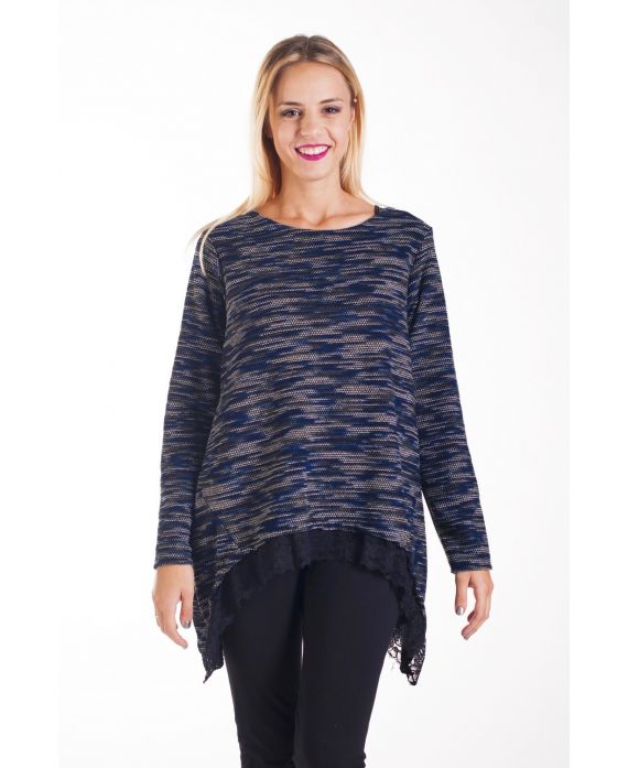 PULL TUNIQUE DENTELLE 4232 BLEU MARINE