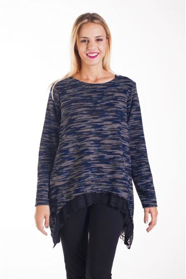 PULL TUNIQUE DENTELLE 4232 BLEU MARINE