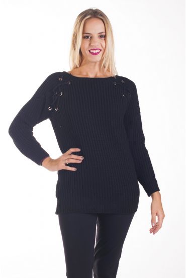 PULLOVER MOHAIR A LACETS 4228 NOIR