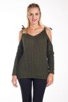 PULL MOHAIR EPAULES A NOUER 4237 VERT MILITAIRE