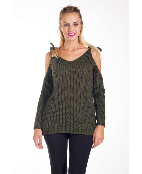 PULL MOHAIR EPAULES A NOUER 4237 VERT MILITAIRE