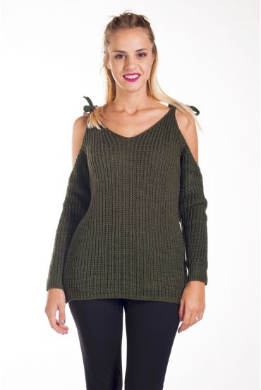 PULL MOHAIR EPAULES A NOUER 4237 VERT MILITAIRE