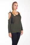 PULL MOHAIR EPAULES A NOUER 4237 VERT MILITAIRE