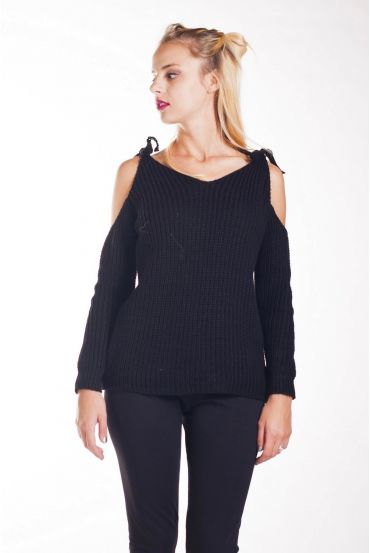 PULL MOHAIR EPAULES A NOUER 4237 NOIR