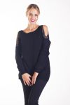 PULL EPAULES OUVERTES CLOUTEES 4234 NOIR