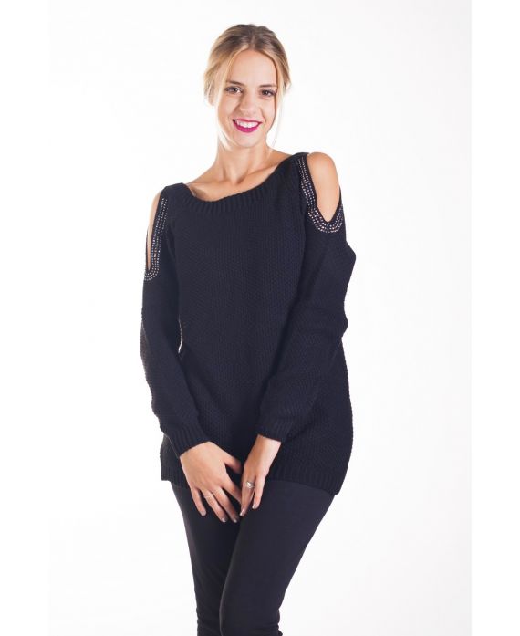 PULL EPAULES OUVERTES CLOUTEES 4234 NOIR