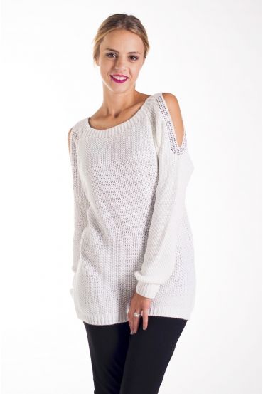 PULL EPAULES OUVERTES CLOUTEES 4234 BLANC