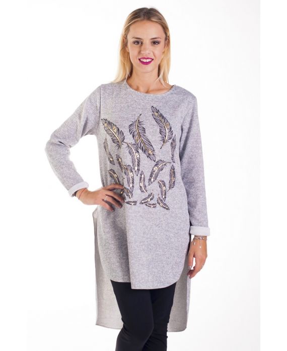 PULL TUNIQUE PLUMES 4224 GRIS